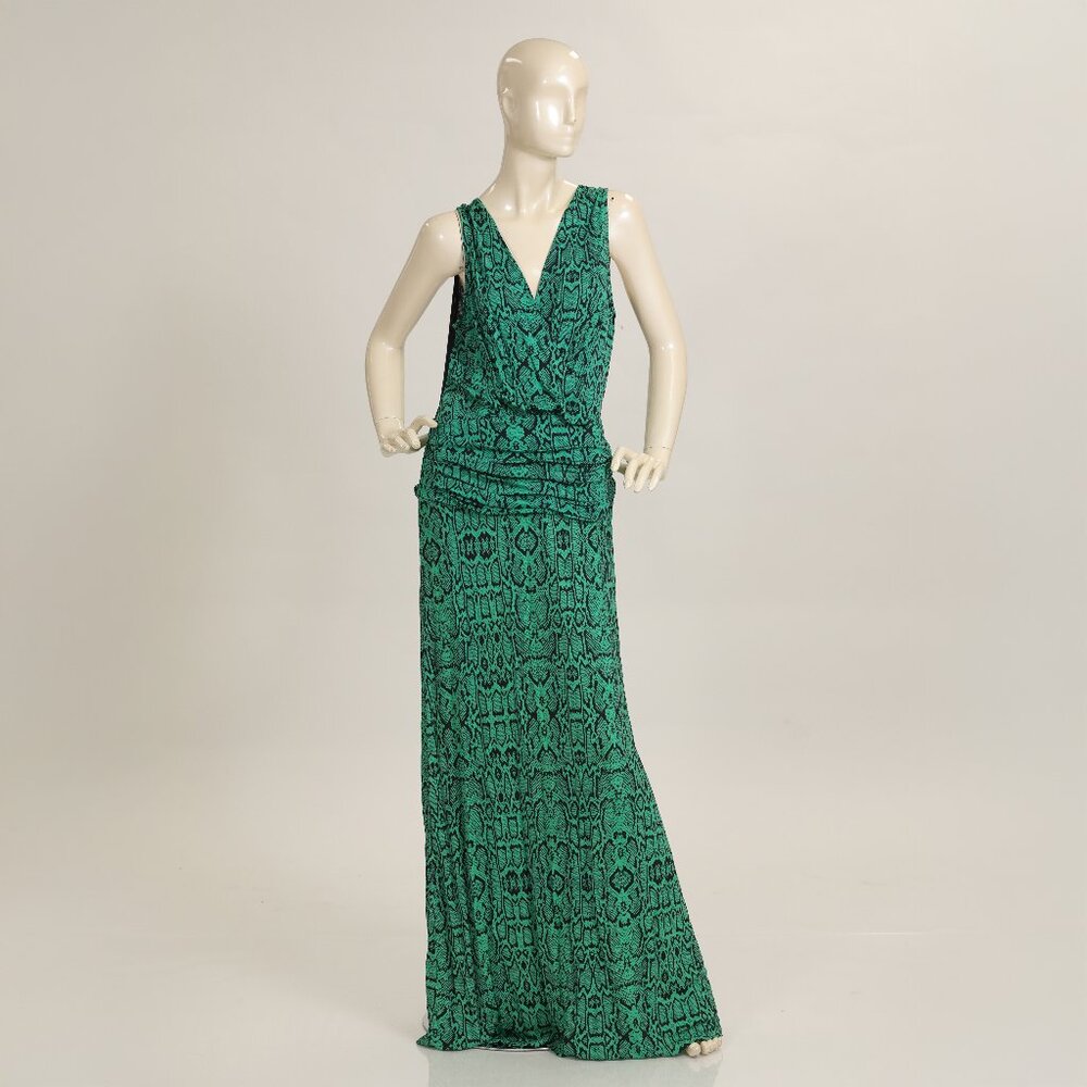 Vix Paula Hermanny SPHINX Green Snakeskin Neck Maxi Dress Size LARGE